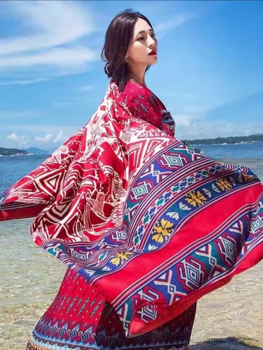 Multicolor Boho Beach Cover Up Shawl Scarf